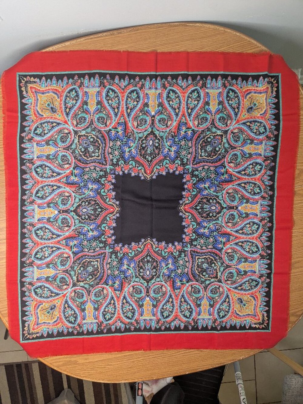 vintage hair neck scarf the specialty house Italy red black paisley 32" x 33.5"